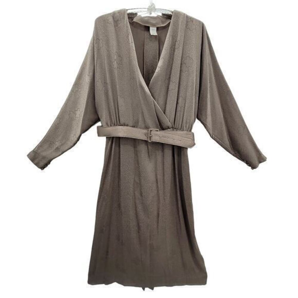 HP Simon Sez Vintage Shimmer Textured Plunging‎ Neck Belted Midi Bodycon Dress